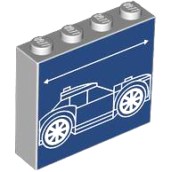 Brick 1 x 4 x 3 with White Lines Schematic of Car Sloped Back Window and Arrow on Dark Blue Background Pattern