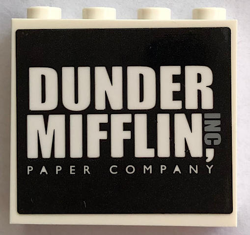 Brick 1 x 4 x 3 with 'DUNDER MIFFLIN PAPER COMPANY, INC' Pattern (Sticker) - Set 21336