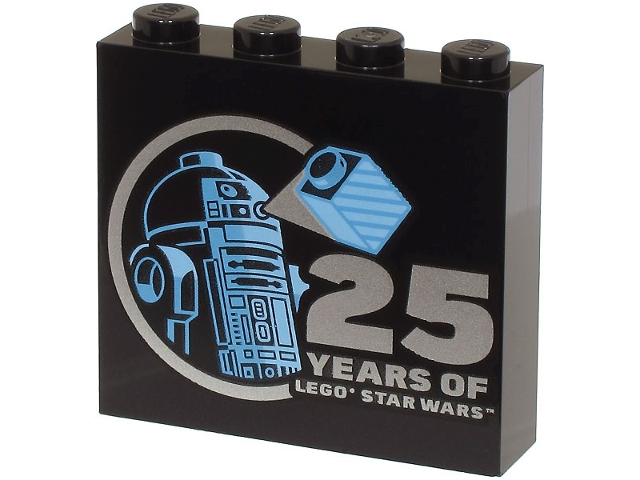 Brick 1 x 4 x 3 with Bright Light Blue and Medium Blue R2-D2 Minifigure and Silver '25 YEARS OF LEGO STAR WARS' Pattern