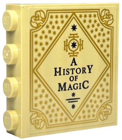 Brick 1 x 4 x 3 with Black 'A HISTORY OF MAGIC' and Gold Ornate Book Cover with Stars Pattern (Sticker) - Set 76425