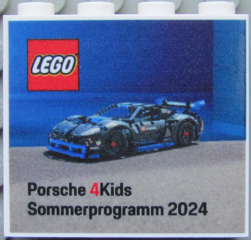 Brick 1 x 4 x 3 with LEGO Logo and 'Porsche 4Kids Sommerprogramm 2024' Pattern