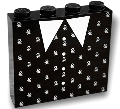 Brick 1 x 4 x 3 with White Collar, Buttons and Flowers Pattern (BrickHeadz Wednesday Dress)