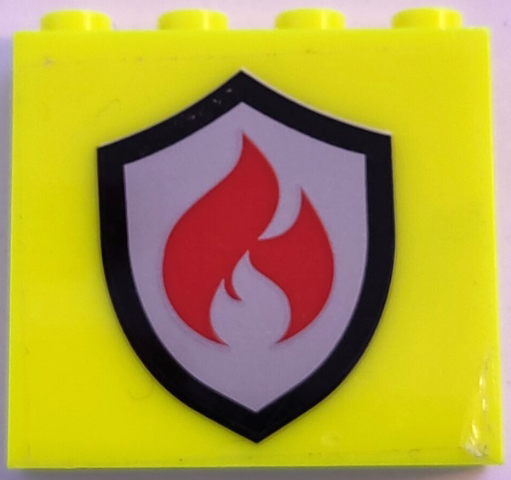 Brick 1 x 4 x 3 with Black and Silver Fire Logo Badge with Red Flames Pattern (Sticker) - Sets 60320 / 60321