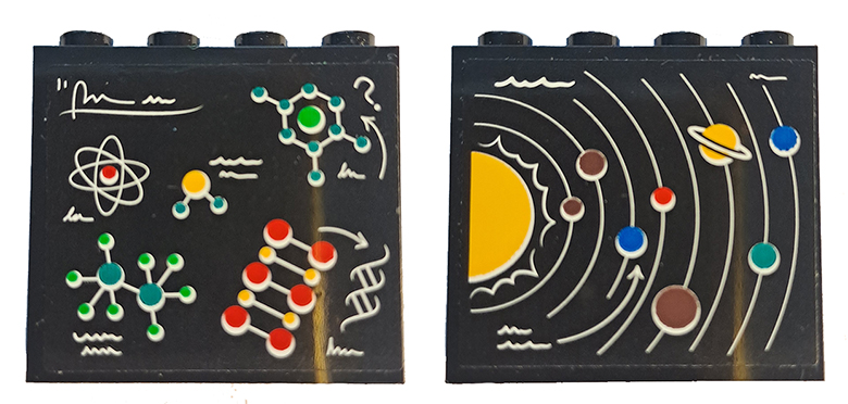 Brick 1 x 4 x 3 with Diagrams of Sun, Solar System, Atom and Molecules Pattern on Both Sides (Stickers) - Set 60329