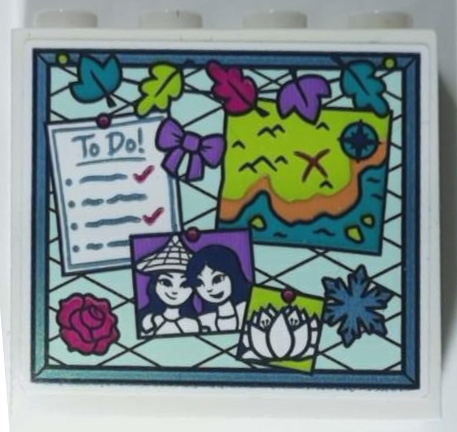 Brick 1 x 4 x 3 with Bulletin Board / Pinboard with 'To Do' List, Map, Rose, Leaves, Photos and Snowflake Pattern (Sticker) - Set 43215