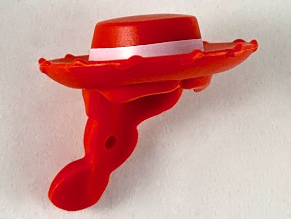 Minifigure, Hair Combo, Hair with Hat, Long Braid with Hole for Pin on Back, Wide Cowboy Hat with White Ribbon Pattern