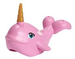 Whale, Friends Style with Dark Turquoise Eyes Pattern with Pearl Gold Horn (Narwhal)