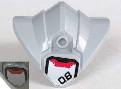 Large Figure Armor, Shoulder - 2 x 4 Brick Base with Curved Ends and Side Studs with Silver Plate with Red Stripe and Black Line and '08' Pattern on Both Sides Model Left Side (Stickers) - Set 75973