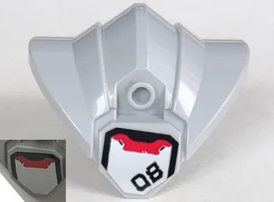 Large Figure Armor, Shoulder - 2 x 4 Brick Base with Curved Ends and Side Studs with Silver Plate with Red Stripe and Black Line and '08' Pattern on Both Sides Model Left Side (Stickers) - Set 75973