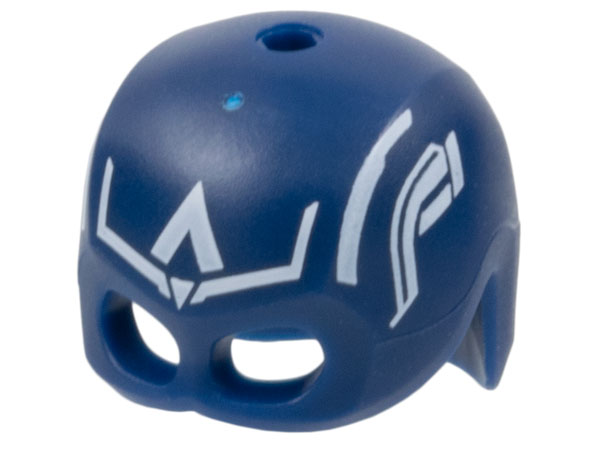 Minifigure, Headgear Helmet Mask, Hole on Top with White Lines, Stylized Letter A and Wings on Sides Pattern