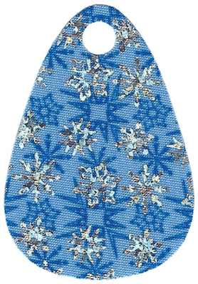 Minifigure Cape Cloth with Single Top Hole and Rounded Edges with Blue and Silver Iridescent Snowflakes Pattern - Traditional Starched Fabric