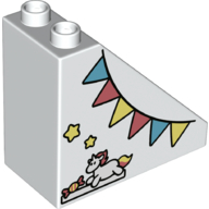 Duplo, Brick 4 x 2 x 3 Slope with Flags, Stars, Candy and Unicorn Pattern