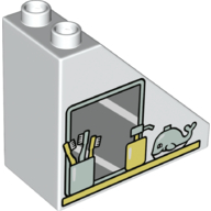 Duplo, Brick 4 x 2 x 3 Slope with Mirror, Toothbrushes, Soap and Whale Pattern