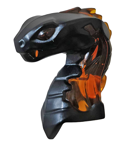 Minifigure, Head, Modified Snake, Cobra with Closed Mouth with Molded Trans-Orange Eyes, Fangs, and Flames on Closed Hood Pattern