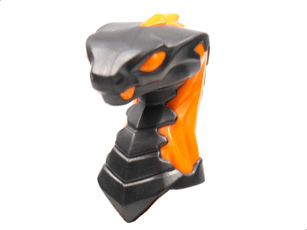 Minifigure, Head, Modified Snake, Cobra with Closed Mouth with Molded Orange Eyes, Fangs, and Flames on Closed Hood Pattern