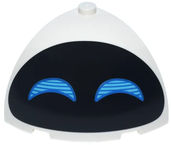 Brick, Round Corner 4 x 4 x 2 2/3 Dome Top with Black Oval, Medium Azure Crescent Moon Shaped Eyes with Blue Lines and Outline Pattern (EVE Face)