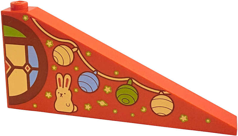 Slope 25 8 x 1 x 3 with Medium Nougat Round Window Half with Bright Light Yellow, Bright Light Blue and Lime Stained Glass, Hanging Lights, Bunny Rabbit, Stars, Planet and Moon Pattern Model Left Side
