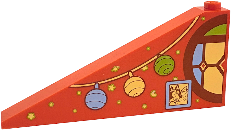 Slope 25 8 x 1 x 3 with Medium Nougat Round Window Half with Bright Light Yellow, Bright Light Blue and Lime Stained Glass, Hanging Lights, Bluey Picture, Stars, Planet and Moon Pattern Model Right Side