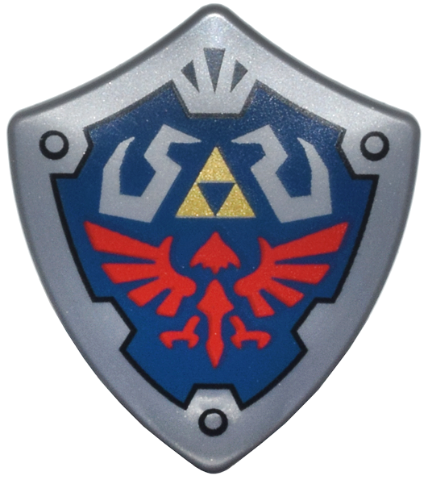 Minifigure, Shield Quadrilateral with Dark Blue Background, Gold Triforce Triangles and Red Loftwing Pattern (The Legend of Zelda Hylian Shield)