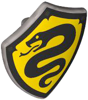 Minifigure, Shield Quadrilateral with Black Snake and Border with Dark Silver Squares on Yellow Background Pattern