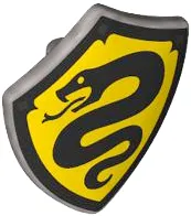 Minifigure, Shield Quadrilateral with Black Snake and Border with Dark Silver Squares on Yellow Background Pattern