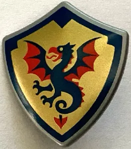 Minifigure, Shield Quadrilateral with Dark Blue and Red Dragon on Gold Background Pattern