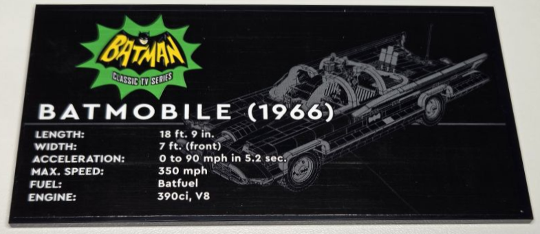 Tile 8 x 16 with Bottom Tubes, Polished Surface with Batman Classic TV Series Batmobile (1966) Pattern (Sticker) - Set 76328