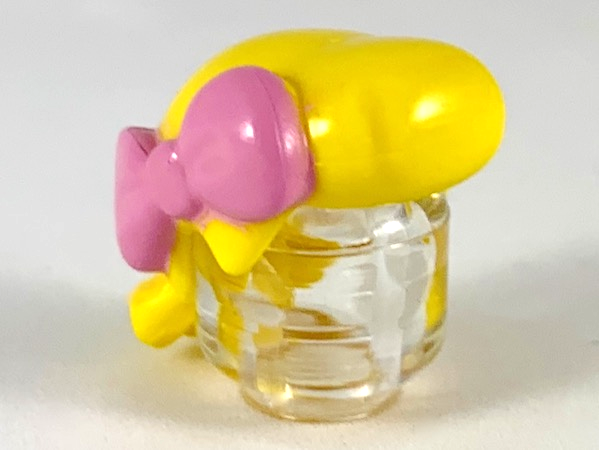 Minifigure, Hair Female Smooth with 3 Locks in Back and Bright Pink Bow Pattern