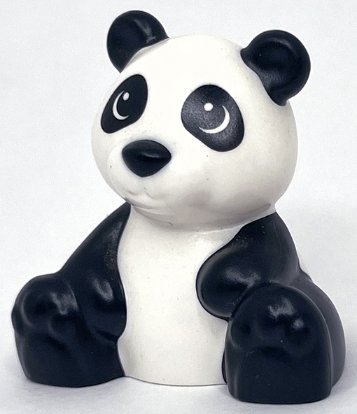 Duplo Bear Baby Cub, Sitting with Molded Black Ears, Nose, Arms, Legs and Tail and Printed Eyes Pattern (Panda Bear)