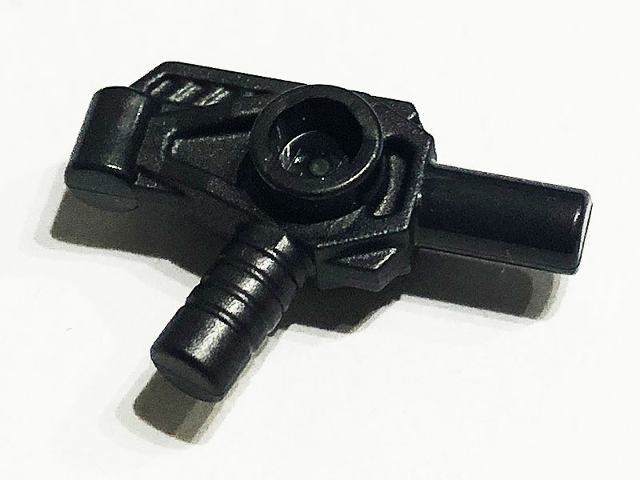 Minifigure, Weapon Pistol, Bar on Front, Studs on Sides, Handle on Back and Bottom