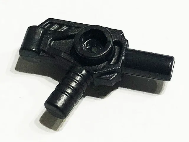 Minifigure, Weapon Pistol, Bar on Front, Studs on Sides, Handle on Back and Bottom