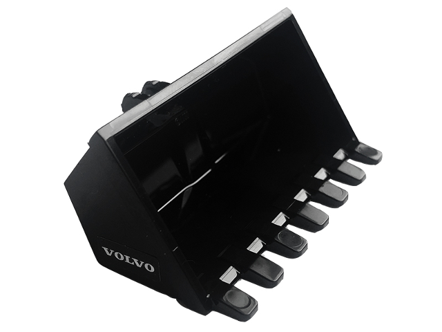 Vehicle, Digger Bucket 7 Teeth 3 x 6, Rise Inside with Locking 2 Finger Hinge with White VOLVO Logo Pattern on Both Sides (Stickers) - Set 30433