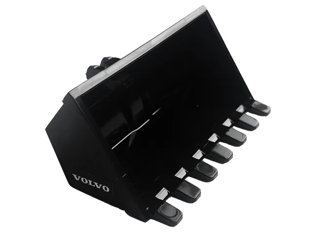 Vehicle, Digger Bucket 7 Teeth 3 x 6, Rise Inside with Locking 2 Finger Hinge with White VOLVO Logo Pattern on Both Sides (Stickers) - Set 30433