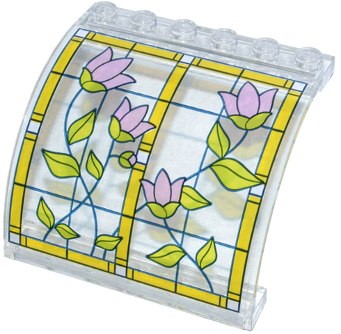 Panel 6 x 5 x 3 1/3 Curved Top with Stained Glass, Bright Light Orange Frame, Bright Pink Flowers and Lime Leaves Pattern Model Left Side (Sticker) - Set 42671