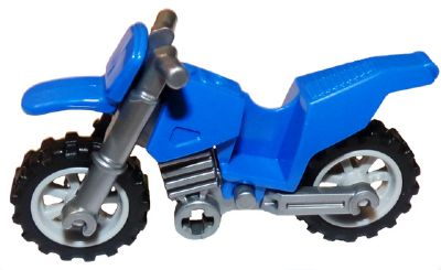 Motorcycle Dirt Bike with Flat Silver Chassis (Long Fairing Mounts) and Light Bluish Gray Wheels