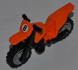 Motorcycle Dirt Bike with Black Chassis (Long Fairing Mounts) and Light Bluish Gray Wheels with Number 8 Pattern (Sticker) - Set 4433