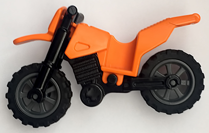 Motorcycle Dirt Bike with Black Chassis (Long Fairing Mounts) and Dark Bluish Gray Wheels