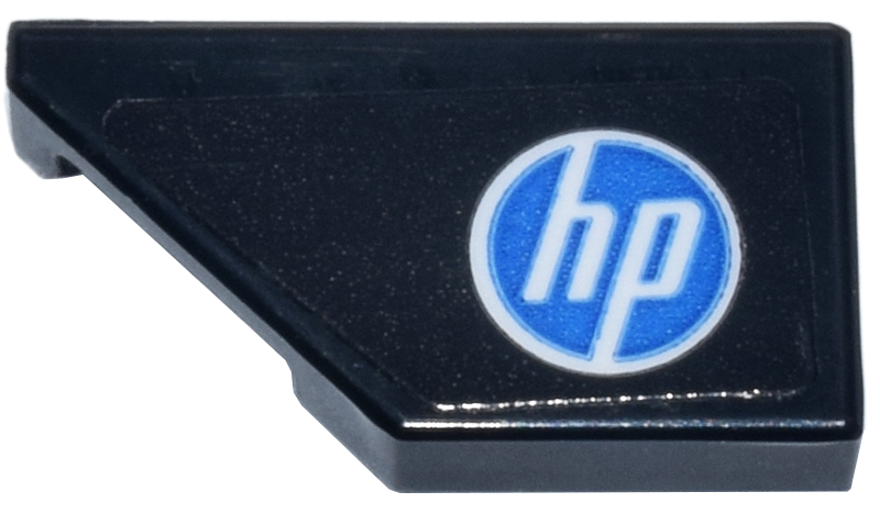 Tile, Modified 1 x 2 Wedge Left with Blue and White Circle 'hp' Logo Pattern (Sticker) - Set 77242