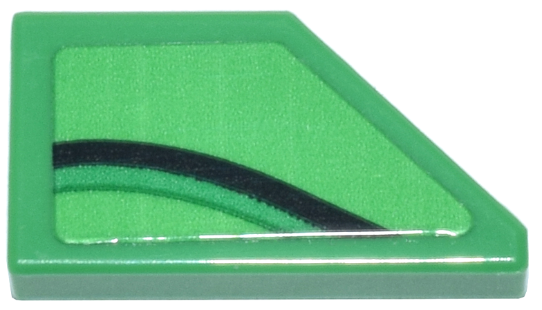 Tile, Modified 1 x 2 Wedge Left with Black and Green Curved Line Pattern (Sticker) - Set 77247