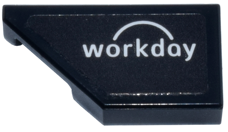 Tile, Modified 1 x 2 Wedge Left with White 'workday' and Semicircle Logo Pattern (Sticker) - Set 77251