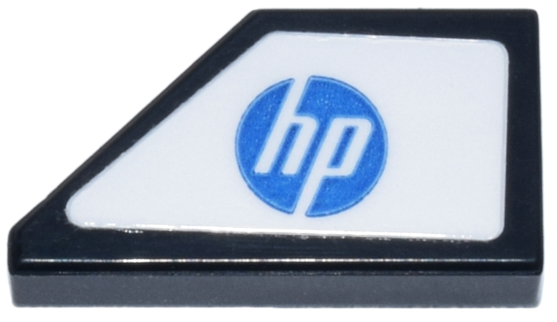 Tile, Modified 1 x 2 Wedge Right with Blue Circle 'hp' Logo on White Background Pattern (Sticker) - Set 77242