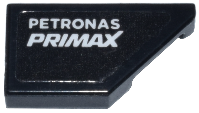 Tile, Modified 1 x 2 Wedge Right with White 'PETRONAS PRIMAX' Logo Pattern (Sticker) - Set 77244
