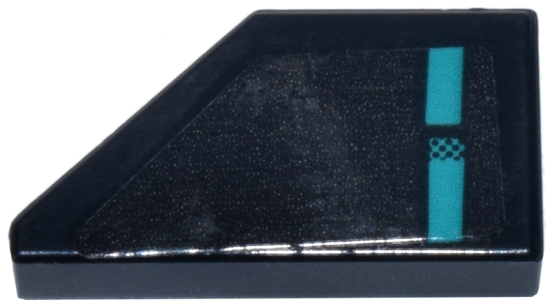 Tile, Modified 1 x 2 Wedge Right with Dark Turquoise Lines and Checkerboard Pattern (Sticker) - Set 77244