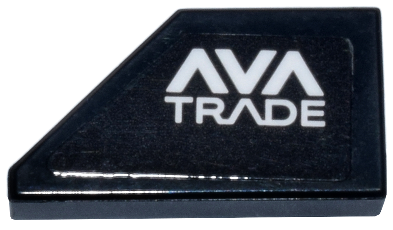 Tile, Modified 1 x 2 Wedge Right with White 'AVA TRADE' Logo Pattern (Sticker) - Set 77245