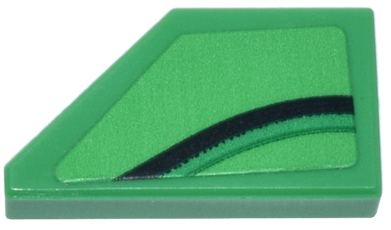 Tile, Modified 1 x 2 Wedge Right with Black and Green Curved Lines Pattern (Sticker) - Set 77247