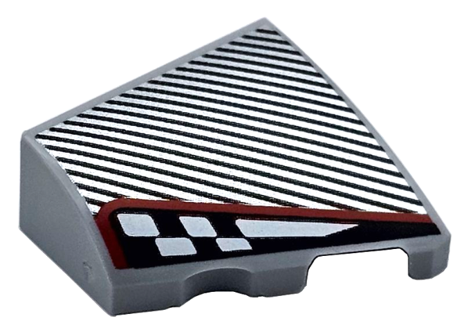 Wedge 2 x 2 x 2/3 Right with Silver Diagonal Stripes and Black and White Checkered Stripe with Red Outline Pattern