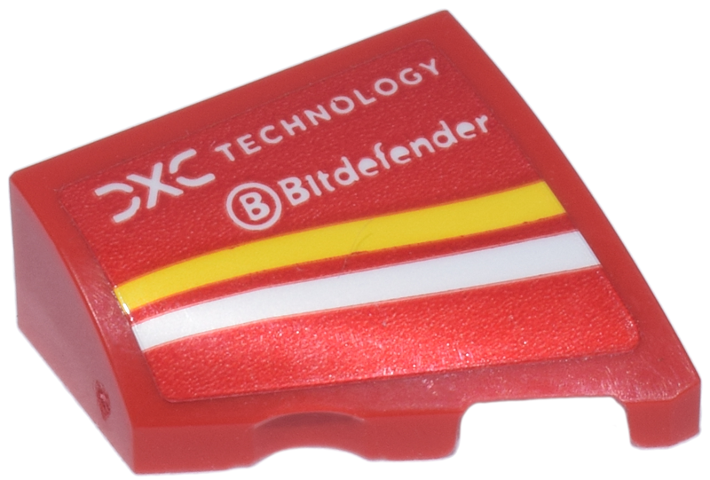 Wedge 2 x 2 x 2/3 Right with White 'DXC TECHNOLOGY' and 'Bitdefender' Logo and Curved Yellow Stripe Pattern (Sticker) - Set 77242