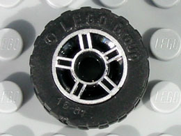 Wheel 11mm D. x 6mm with 5 Spokes with Silver Outline Pattern with Black Tire 17.5 x 6 (50944pb01 / 51011u)