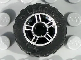 Wheel 11mm D. x 6mm with 5 Spokes with Silver Outline Pattern with Black Tire 17.5 x 6 (50944pb01 / 51011u)