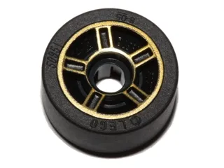 Wheel 11mm D. x 6mm with 5 Spokes with Gold Outline Pattern with Black Tire 14mm D. x 6mm Solid Smooth (50944pb02 / 50945)